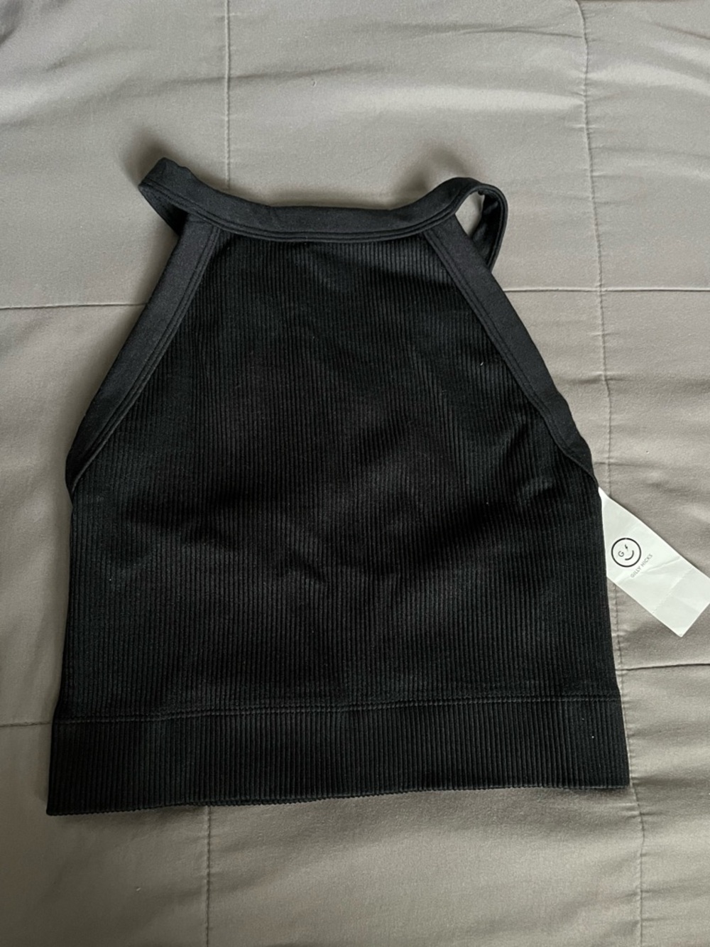 Gilly Hicks Black Ribbed Cropped Halter Tank